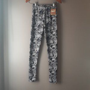 🌞 Just Cozy Faux Fur Lined Leggings Black & White Floral New! Size XS